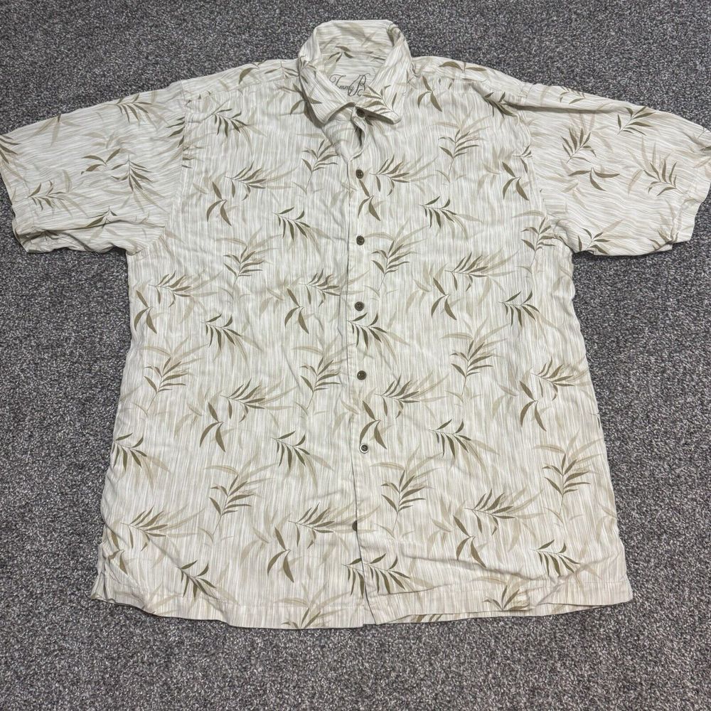 Tommy Bahama Men's L Tencell Beige‎ Floral Short Sleeve Hawaiian Buttons Shirt